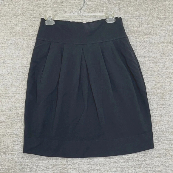 Theory Black Skirt Womens 10 Unlined Front‎ Pleats Knee Length Stretch Side Zip - Picture 1 of 9